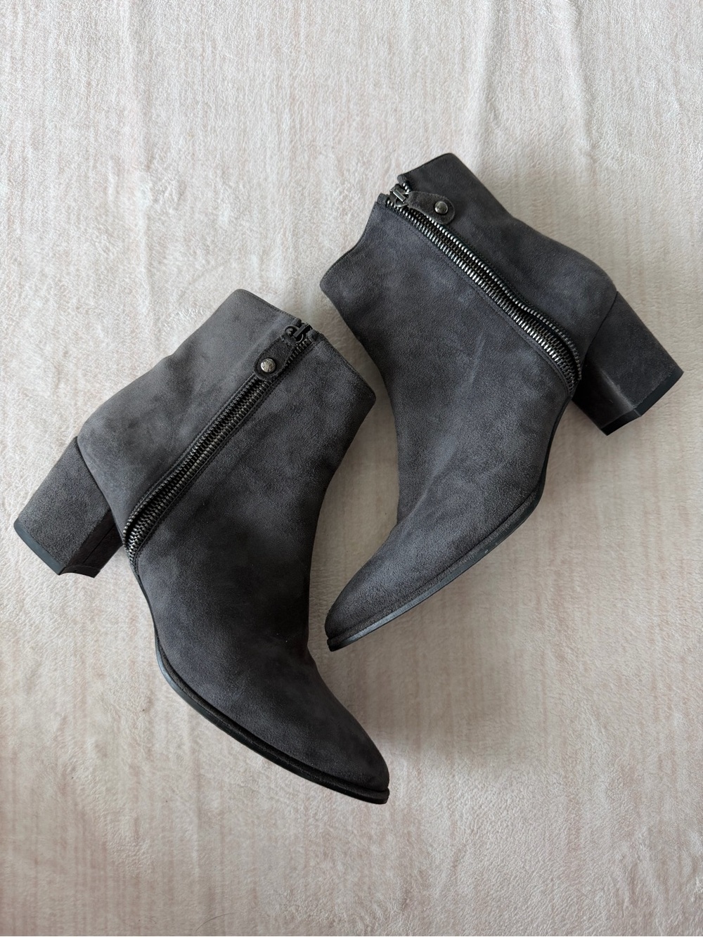 Stuart Weitzman Grey Suede Dual Zip Ankle Booties